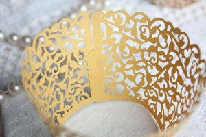 Gold Lace Filigree Cupcake Wrappers, Shimmer Gold Laser Cut Elegant Lace Cupcake Liners - Lasercutwraps Shop