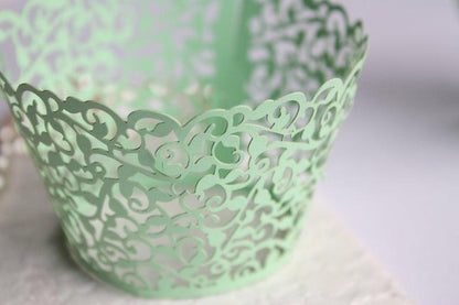 Mint Cupcake Wrappers for Mint Wedding, Mint Green Lace Filigree Cupcake Liners - Lasercutwraps Shop