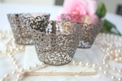 Brown Lace Filigree Cupcake Wrappers - Lasercutwraps Shop