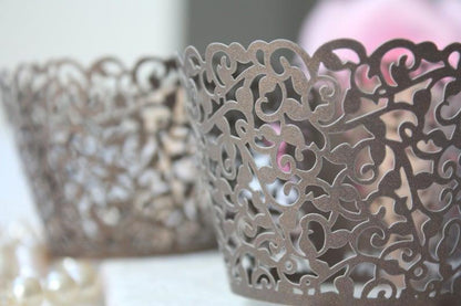 Brown Lace Filigree Cupcake Wrappers - Lasercutwraps Shop