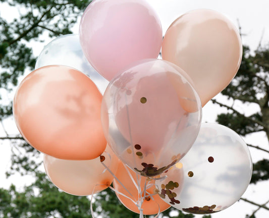 40Pcs - Pink & Rose Gold Confetti Balloons Set | Rose Gold + Peach + Pink + Confetti Balloon + 50M Ribbon for Birthday Party Decoration - Lasercutwraps Shop