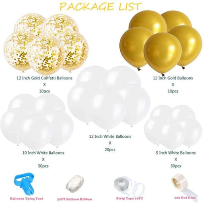 124 Pack White Balloon Arch Garland Kit White Gold and Gold Latex Balloons - Lasercutwraps Shop