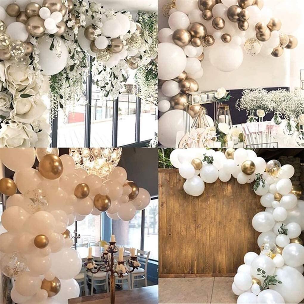 124 Pack White Balloon Arch Garland Kit White Gold and Gold Latex Balloons - Lasercutwraps Shop