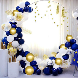 Navy Blue Balloon Garland Kit 120pcs, Navy Royal Blue White Pearlescent Latex Balloon Gold Confetti Metallic Balloon Arch with 16 Feet - Lasercutwraps Shop