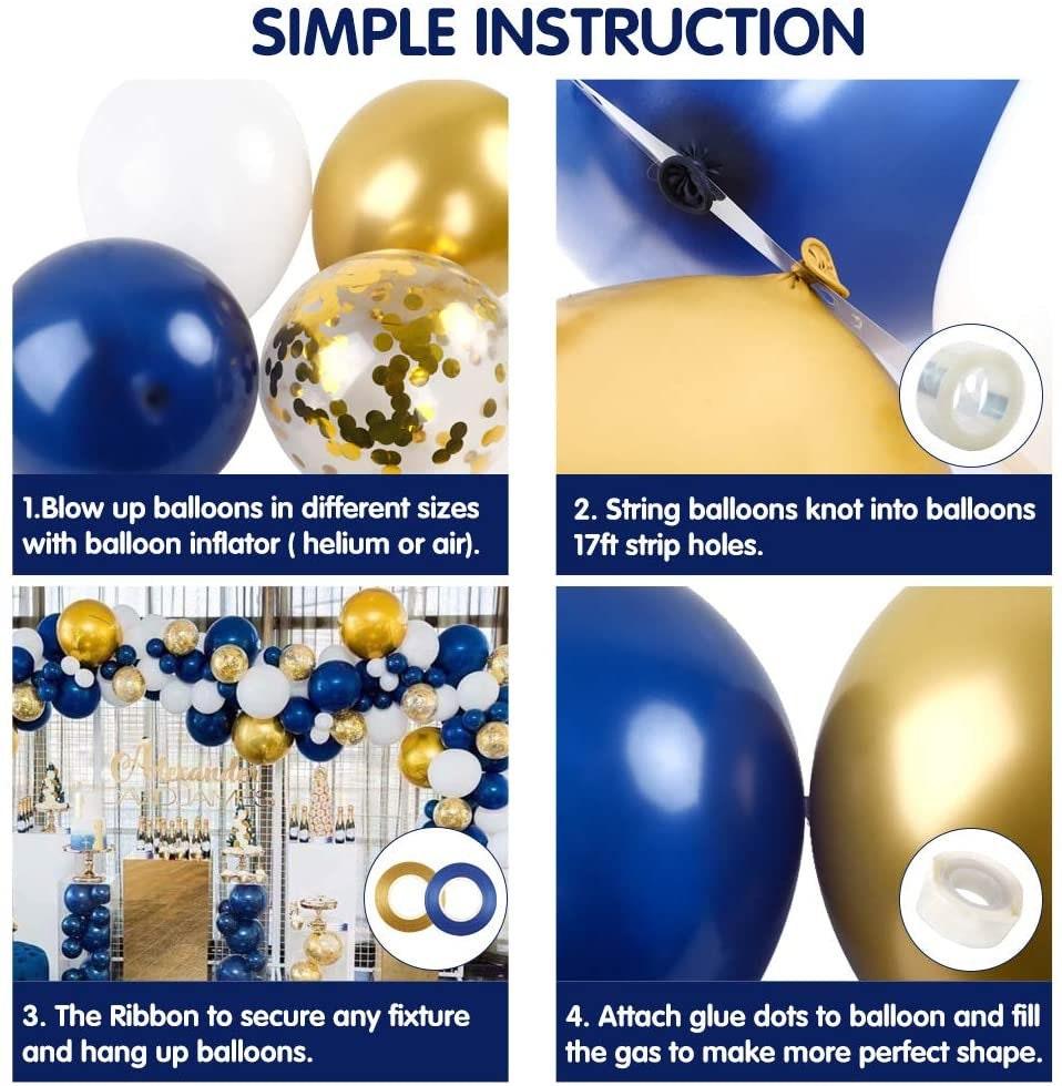 Navy Blue Balloon Garland Kit 120pcs, Navy Royal Blue White Pearlescent Latex Balloon Gold Confetti Metallic Balloon Arch with 16 Feet - Lasercutwraps Shop