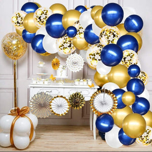 Navy Blue Balloon Garland Kit 120pcs, Navy Royal Blue White Pearlescent Latex Balloon Gold Confetti Metallic Balloon Arch with 16 Feet - Lasercutwraps Shop