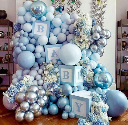 141Blue Balloon Garland Arch Kit, Blue Silver White Balloons, Silver 4D Foil Balloons, Metal Balloon Arch for Boy Baby Shower first birthday - Lasercutwraps Shop