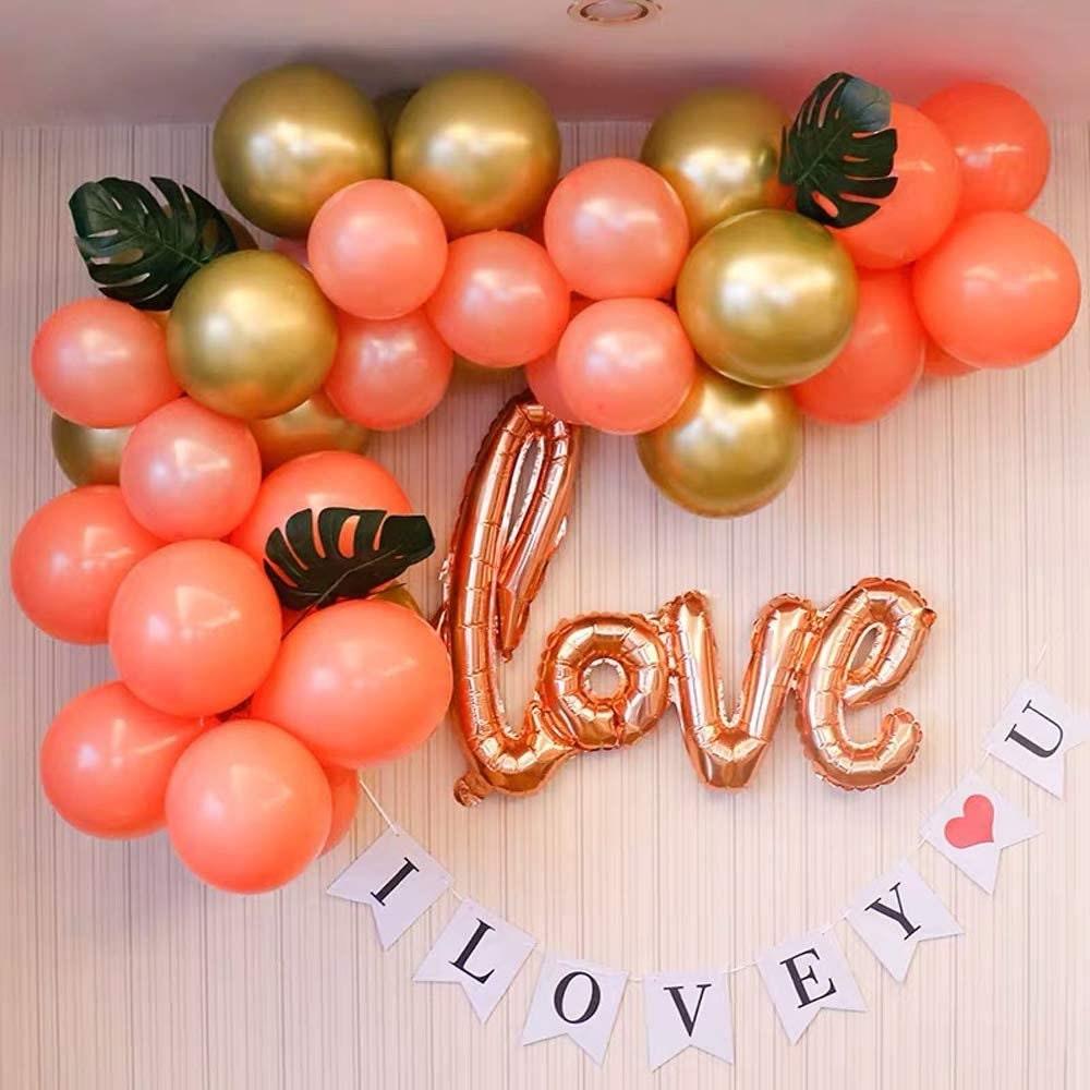 Coral Red Peach Blossom Gold Balloon Garland Arch Kit 115pcs Paste Coral Red Balloons, Matte Peach Blossom Latex Balloons - Lasercutwraps Shop