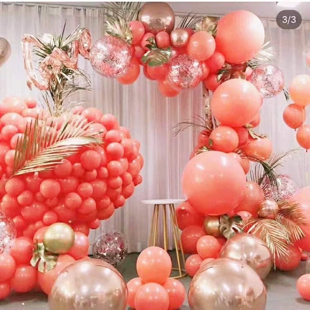 Coral Red Peach Blossom Gold Balloon Garland Arch Kit 115pcs Paste Coral Red Balloons, Matte Peach Blossom Latex Balloons - Lasercutwraps Shop