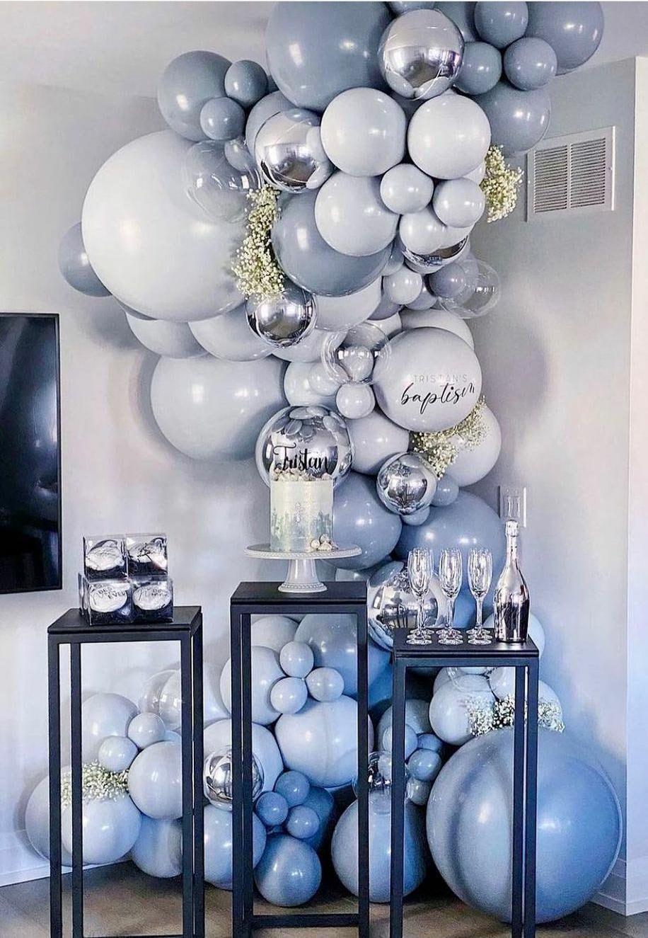 141Blue Balloon Garland Arch Kit, Blue Silver White Balloons, Silver 4D Foil Balloons, Metal Balloon Arch for Boy Baby Shower first birthday - Lasercutwraps Shop