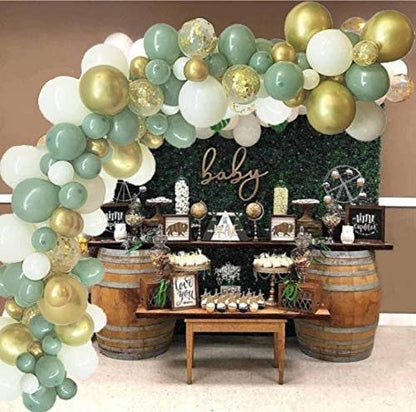 150pcs Olive Green Balloon Garland Arch Kit, Gold Confetti Balloons Sage Green Balloon and Gold Metallic Chrome Latex Balloons - Lasercutwraps Shop