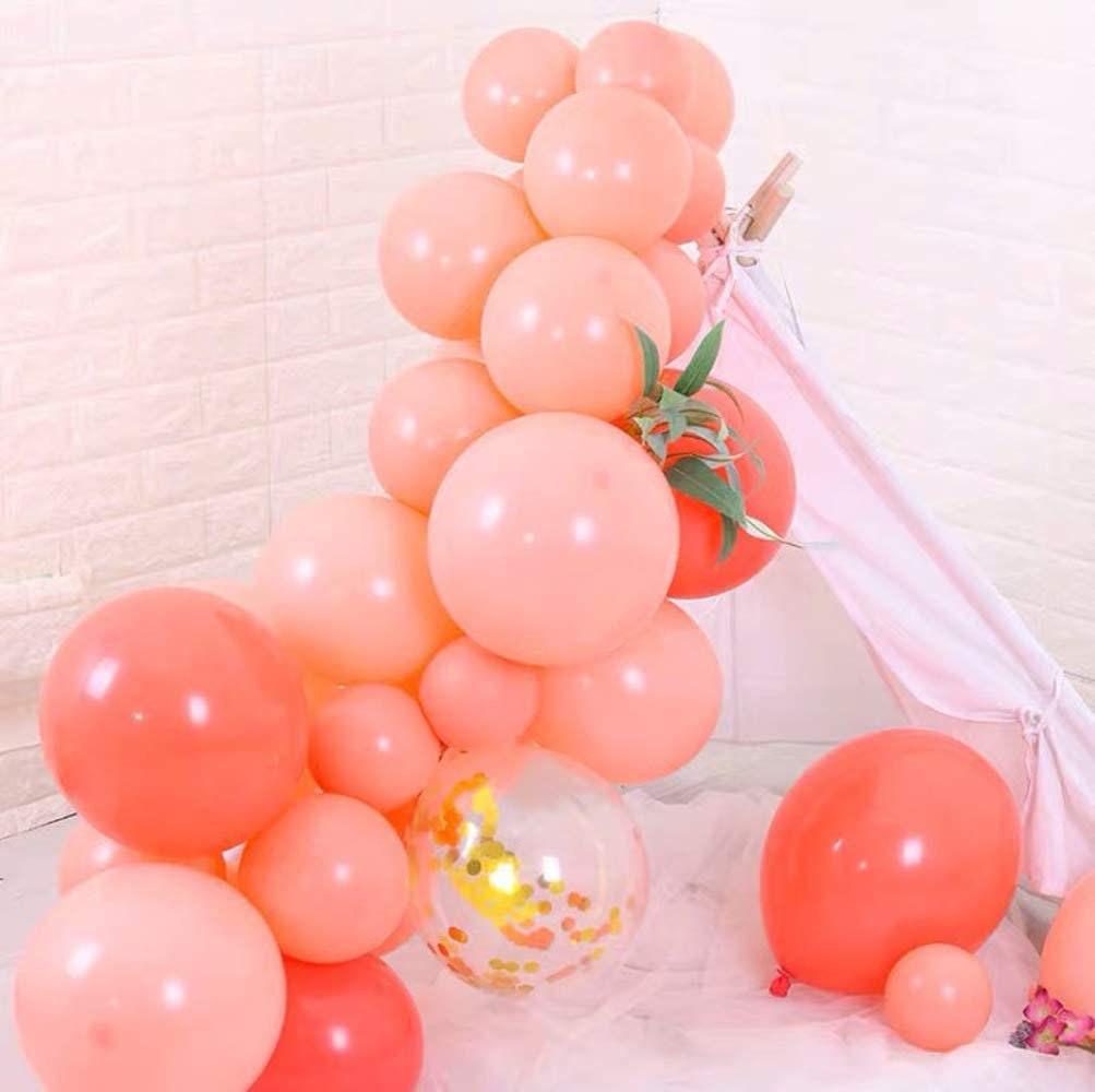 Coral Red Peach Blossom Gold Balloon Garland Arch Kit 115pcs Paste Coral Red Balloons, Matte Peach Blossom Latex Balloons - Lasercutwraps Shop