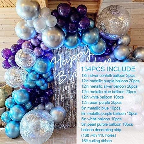 Metallic Blue Balloons Sliver Confetti Balloons Purple Balloons 132Pcs-Metallic Balloon Garland Arch - Lasercutwraps Shop