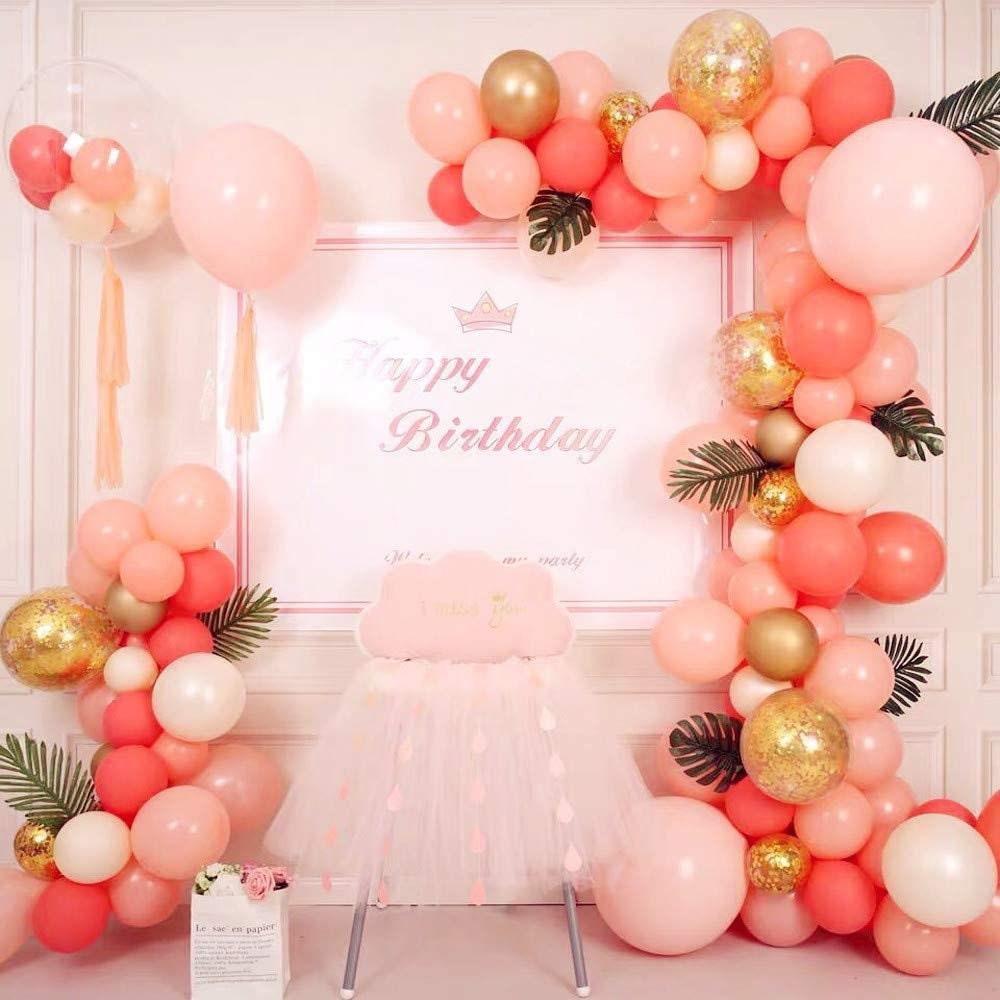 Coral Red Peach Blossom Gold Balloon Garland Arch Kit 115pcs Paste Coral Red Balloons, Matte Peach Blossom Latex Balloons - Lasercutwraps Shop