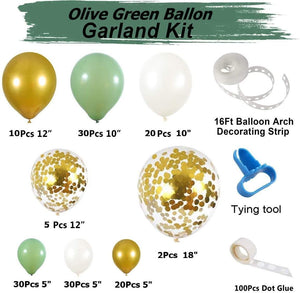 150pcs Olive Green Balloon Garland Arch Kit, Gold Confetti Balloons Sage Green Balloon and Gold Metallic Chrome Latex Balloons - Lasercutwraps Shop