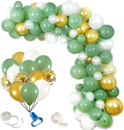 150pcs Olive Green Balloon Garland Arch Kit, Gold Confetti Balloons Sage Green Balloon and Gold Metallic Chrome Latex Balloons - Lasercutwraps Shop