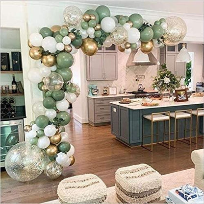 150pcs Olive Green Balloon Garland Arch Kit, Gold Confetti Balloons Sage Green Balloon and Gold Metallic Chrome Latex Balloons - Lasercutwraps Shop