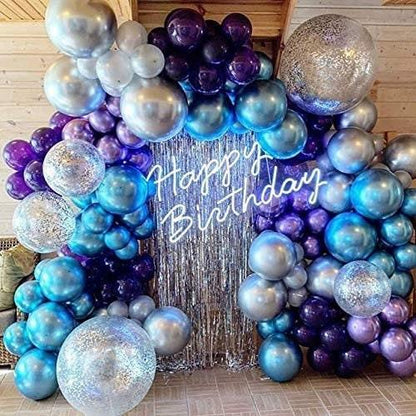 Metallic Blue Balloons Sliver Confetti Balloons Purple Balloons 132Pcs-Metallic Balloon Garland Arch - Lasercutwraps Shop