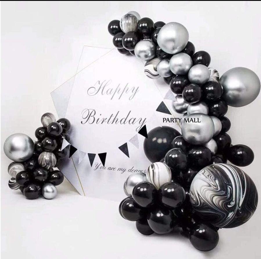 Black and Silver Balloons Garland Arch Kit Black Agate Marble Balloons Decorations for Parties Wedding Baby Shower Graduation - Lasercutwraps Shop