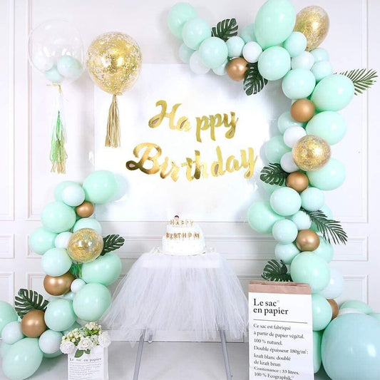 Mint Green Balloons Gold Confetti Metallic Balloons Balloon Arch Kit and Happy Birthday Banner - Lasercutwraps Shop