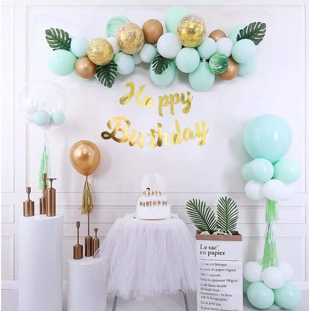 Mint Green Balloons Gold Confetti Metallic Balloons Balloon Arch Kit and Happy Birthday Banner - Lasercutwraps Shop
