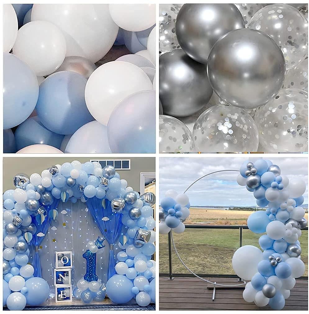 Blue Sliver Balloon Garland Arch Kit Premium DIY Blue White 4D Silver with Metallic Silver and Confetti Balloons for Baby Shower, Wedding - Lasercutwraps Shop