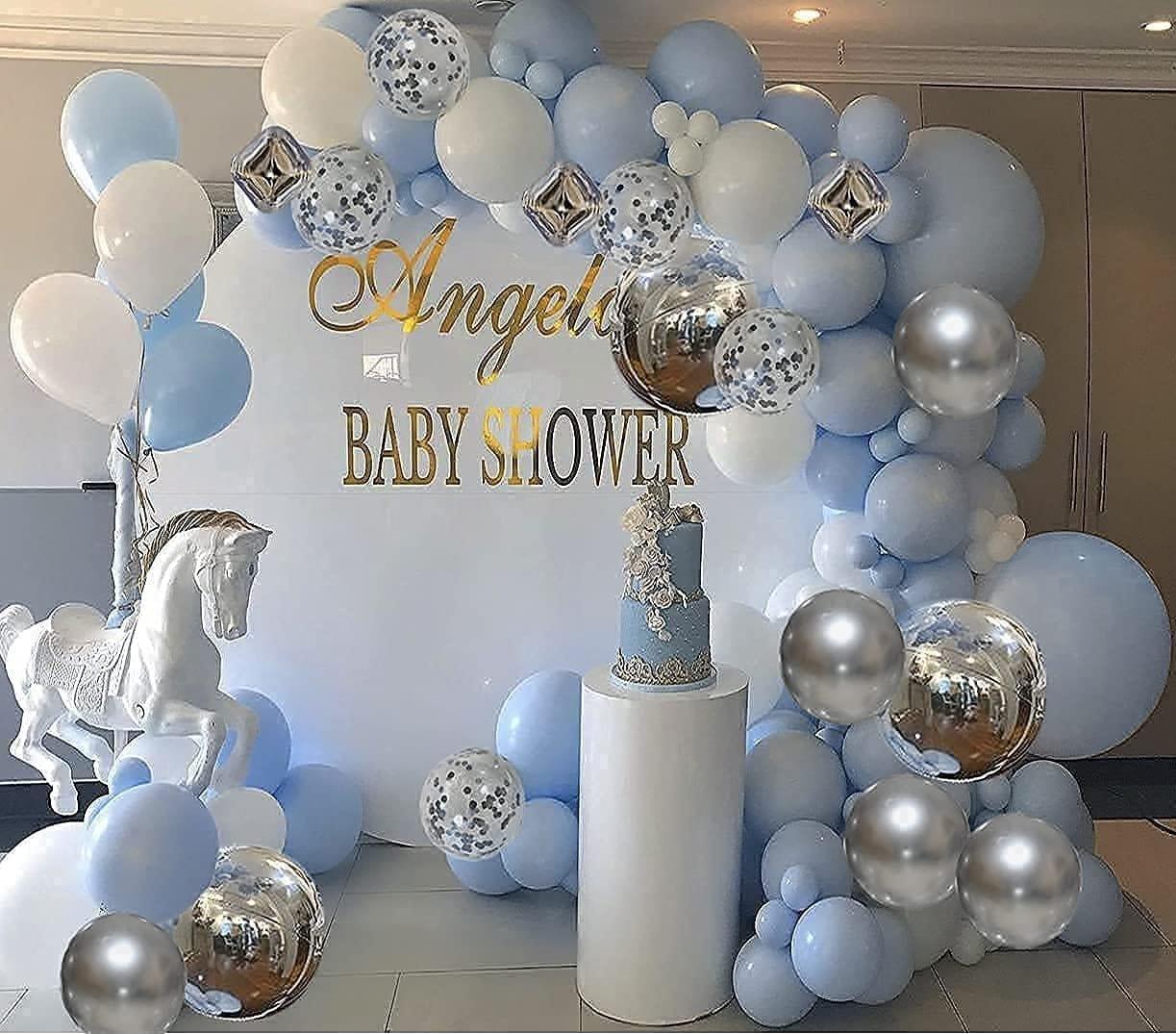 Blue Sliver Balloon Garland Arch Kit Premium DIY Blue White 4D Silver with Metallic Silver and Confetti Balloons for Baby Shower, Wedding - Lasercutwraps Shop