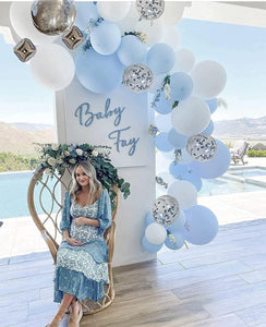 Blue Sliver Balloon Garland Arch Kit Premium DIY Blue White 4D Silver with Metallic Silver and Confetti Balloons for Baby Shower, Wedding - Lasercutwraps Shop