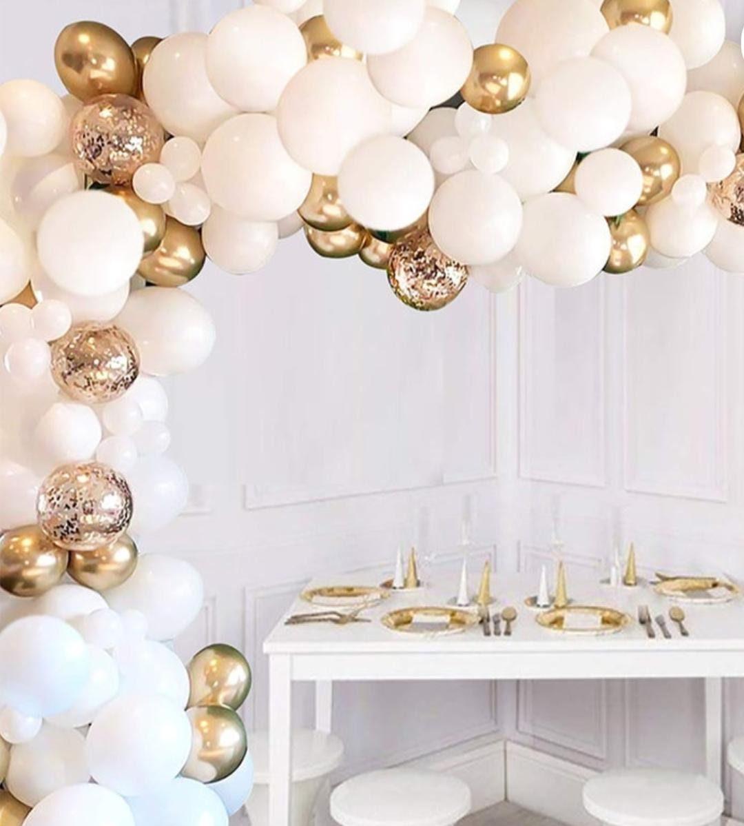120PCS White Balloon Arch Garland Kit | Confetti And Gold Metallic Balloons | Baby Shower | Birthday Party | Background Decoration. - Lasercutwraps Shop