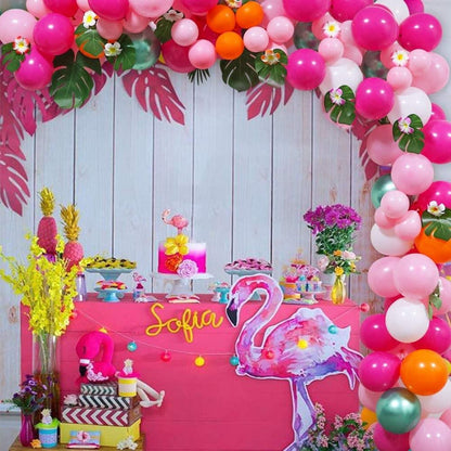 105Pcs Pink Green Tropical Flamingo Balloon Garland Kit,Luau Balloon Party Decorations,DIY Hawaii Latex Balloon Arch Garland withPalm Leaves - Lasercutwraps Shop