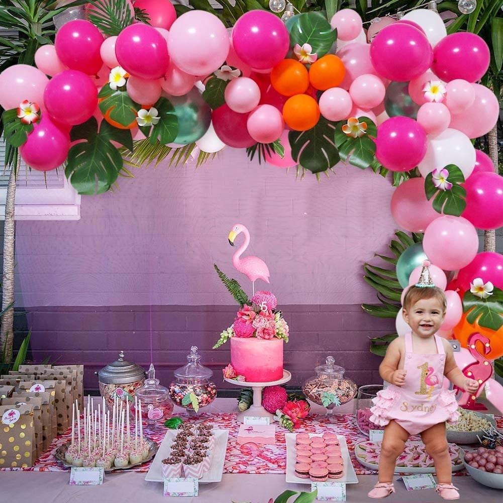 105Pcs Pink Green Tropical Flamingo Balloon Garland Kit,Luau Balloon Party Decorations,DIY Hawaii Latex Balloon Arch Garland withPalm Leaves - Lasercutwraps Shop