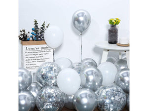 110pcs White Silver Balloons Garland Arch Kit 5âââ€?10 Inch 12âââ€?White Silver Metallic Confetti Latex Balloons Arch Set for Birthday Baby Shower - Lasercutwraps Shop