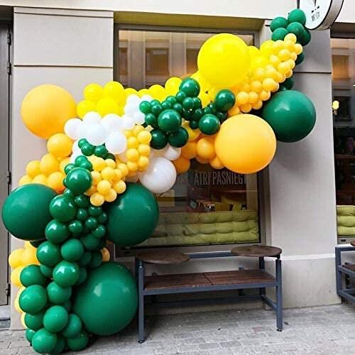 Retro Green Yellow Balloon Garland Arch Kit,White Gold Confetti Balloons Green Balloons Set for Wedding Birthday - Lasercutwraps Shop