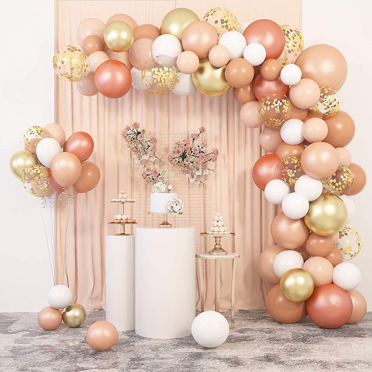 129 Pcs Blush Balloons Garland Arch Kit 12" 10" 5" Peach Rose Gold Pastel Orange Confetti Latex Metallic Balloons - Lasercutwraps Shop