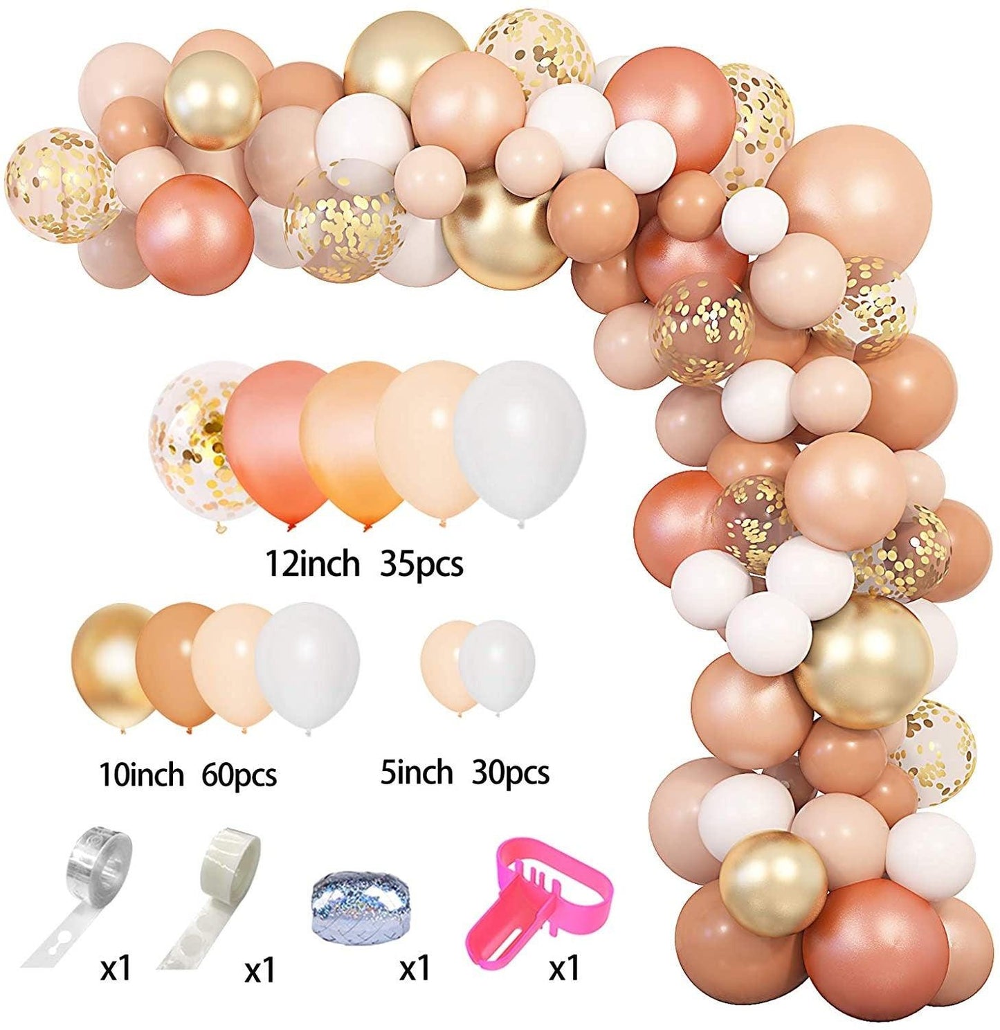 129 Pcs Blush Balloons Garland Arch Kit 12" 10" 5" Peach Rose Gold Pastel Orange Confetti Latex Metallic Balloons - Lasercutwraps Shop