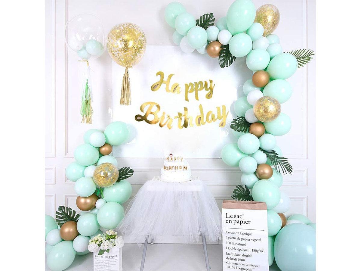 Mint Green Balloons Gold Confetti Metallic Balloons Balloon Arch Kit and Happy Birthday Banner - Lasercutwraps Shop