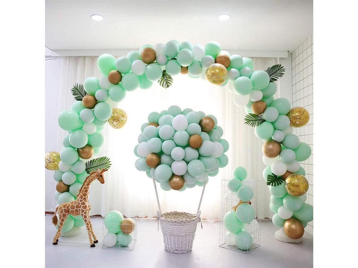 Mint Green Balloons Gold Confetti Metallic Balloons Balloon Arch Kit and Happy Birthday Banner - Lasercutwraps Shop