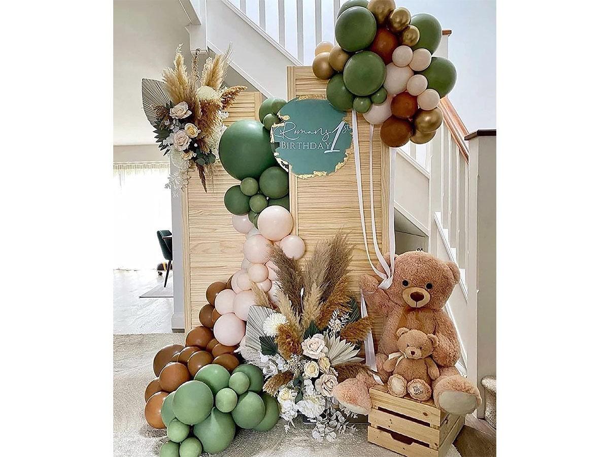 Sage green Balloon Garland Arch Kit 124 Pack DIY With Cocoa Apricot Gold Metallic Latex Balloons,18" Big Sage Green Balloon for Wedding - Lasercutwraps Shop