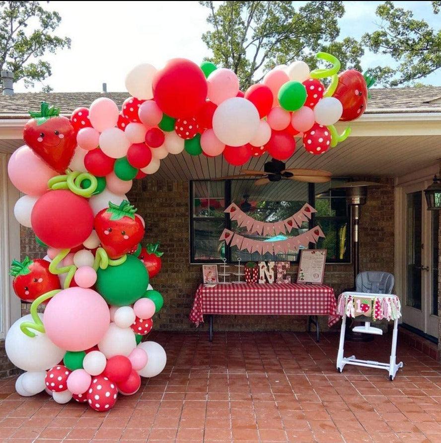 Strawberry Party Decoration Balloon Garland Set, Girl Birthday Party Supplies, Strawberry Red Aluminum Foil Balloon Latex Balloon - Lasercutwraps Shop