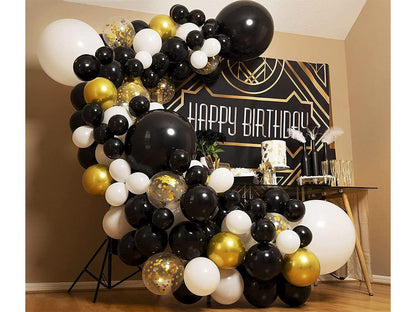 4 Sizes Black White Gold Balloon Garland Kit & Arch for New Years, Graduation or Birthday Small and Large Black and White Balloons with - Lasercutwraps Shop