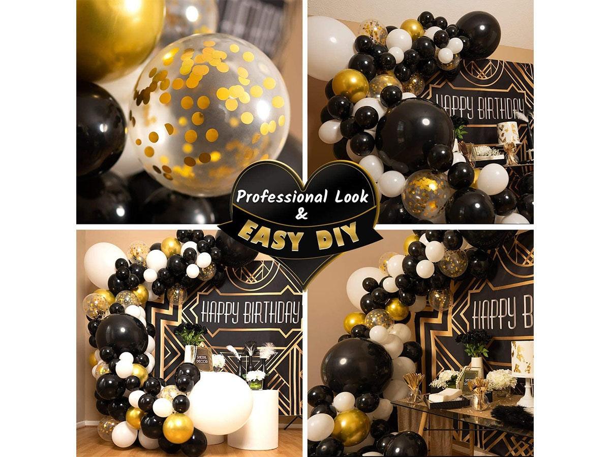 4 Sizes Black White Gold Balloon Garland Kit & Arch for New Years, Graduation or Birthday Small and Large Black and White Balloons with - Lasercutwraps Shop