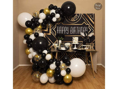 4 Sizes Black White Gold Balloon Garland Kit & Arch for New Years, Graduation or Birthday Small and Large Black and White Balloons with - Lasercutwraps Shop