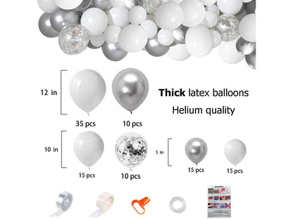 110pcs White Silver Balloons Garland Arch Kit White Silver Metallic Confetti Latex Balloons Arch Set for Birthday Baby Shower - Lasercutwraps Shop