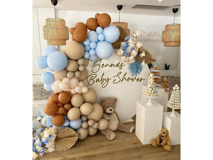 140Pieces Brown Coffee Blue Balloon Garland Arch Kit, Brown Coffee Blue Balloons Safari Wild One Teddy Bear Baby Shower Gender Reveal - Lasercutwraps Shop