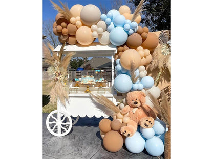 140Pieces Brown Coffee Blue Balloon Garland Arch Kit, Brown Coffee Blue Balloons Safari Wild One Teddy Bear Baby Shower Gender Reveal - Lasercutwraps Shop