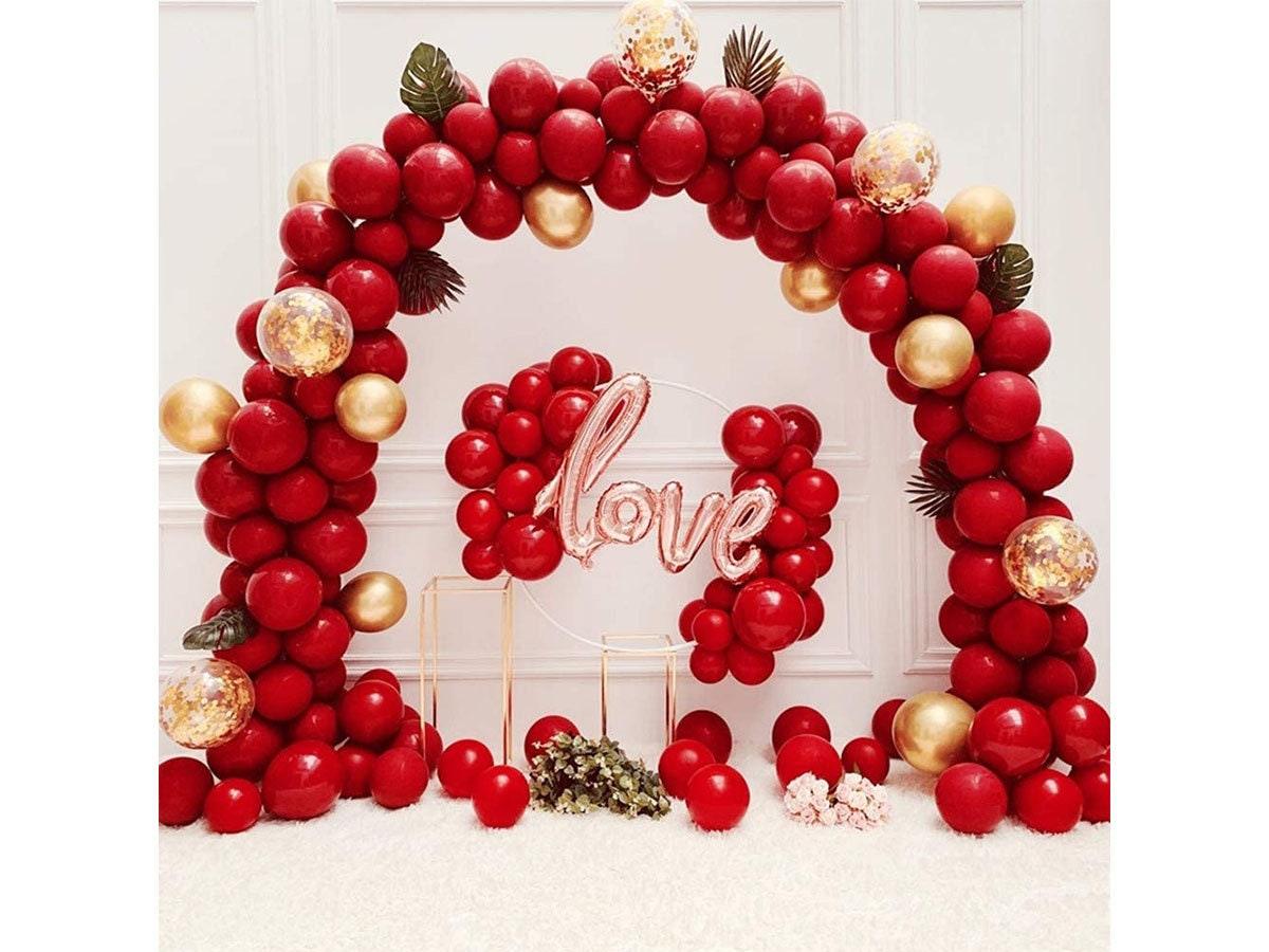 Red and Gold Balloons, Red Balloon Garland Arch Kit, Rose Petals for R ...