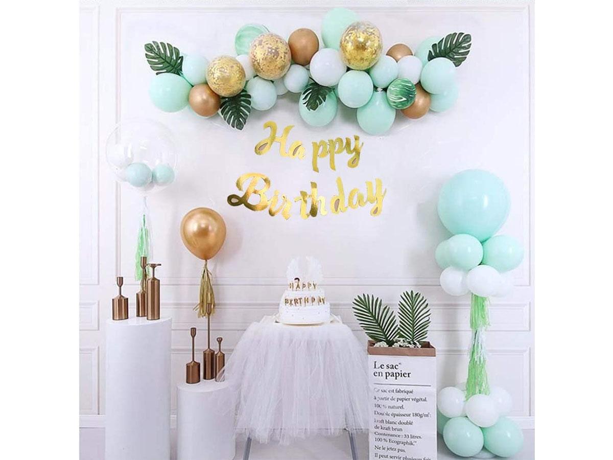 Mint Green Balloons Gold Confetti Metallic Balloons Balloon Arch Kit and Happy Birthday Banner - Lasercutwraps Shop