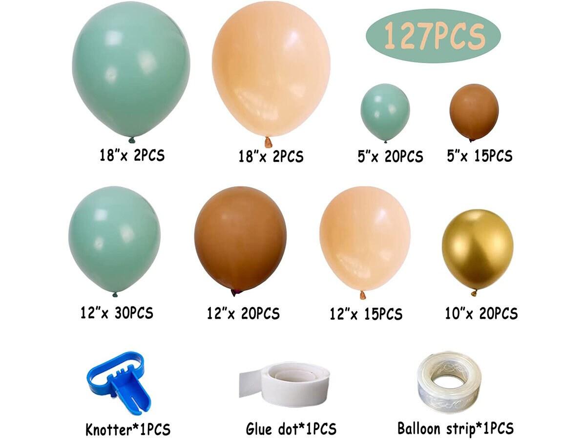 Sage green Balloon Garland Arch Kit 124 Pack DIY With Cocoa Apricot Gold Metallic Latex Balloons,18" Big Sage Green Balloon for Wedding - Lasercutwraps Shop