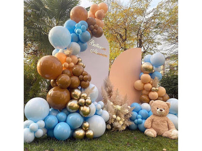 140Pieces Brown Coffee Blue Balloon Garland Arch Kit, Brown Coffee Blue Balloons Safari Wild One Teddy Bear Baby Shower Gender Reveal - Lasercutwraps Shop