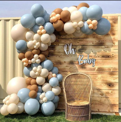 140Pieces Brown Coffee Blue Balloon Garland Arch Kit, Brown Coffee Blue Balloons Safari Wild One Teddy Bear Baby Shower Gender Reveal - Lasercutwraps Shop